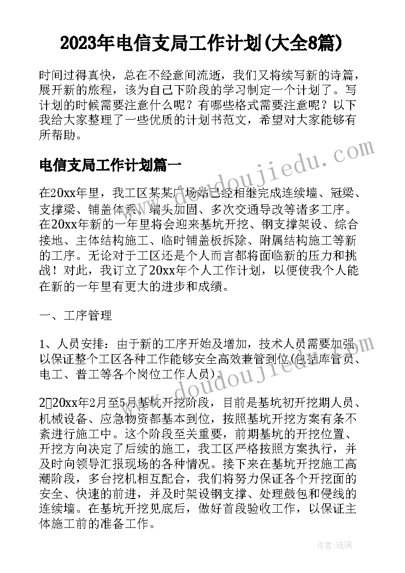 2023年电信支局工作计划(大全8篇)