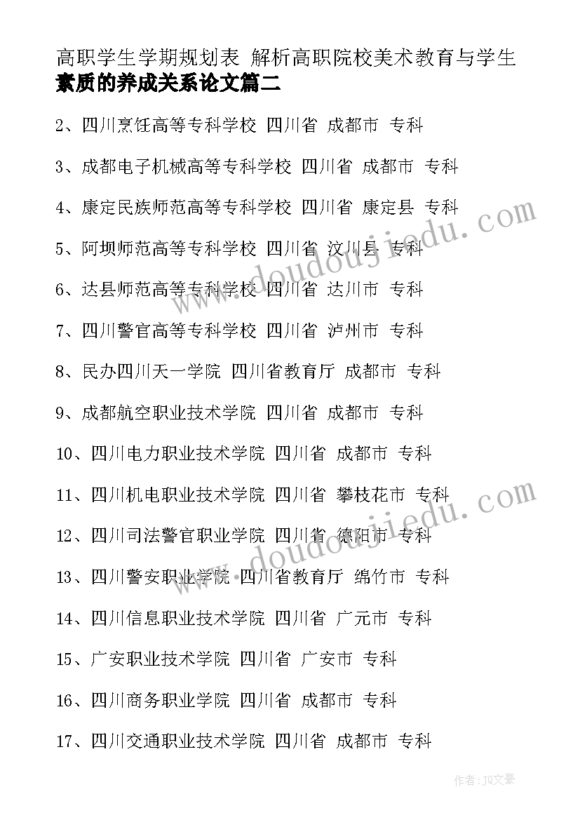 2023年高职学生学期规划表 解析高职院校美术教育与学生素质的养成关系论文(模板10篇)