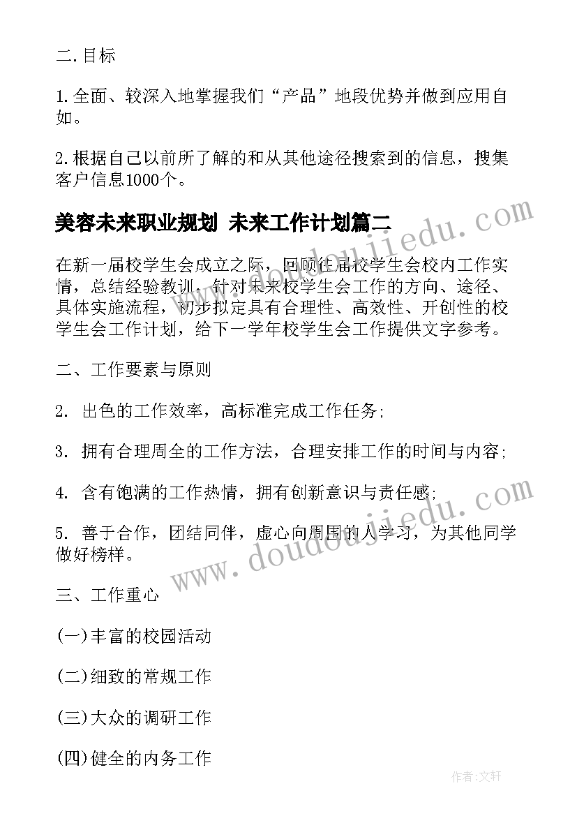 最新美容未来职业规划 未来工作计划(汇总8篇)