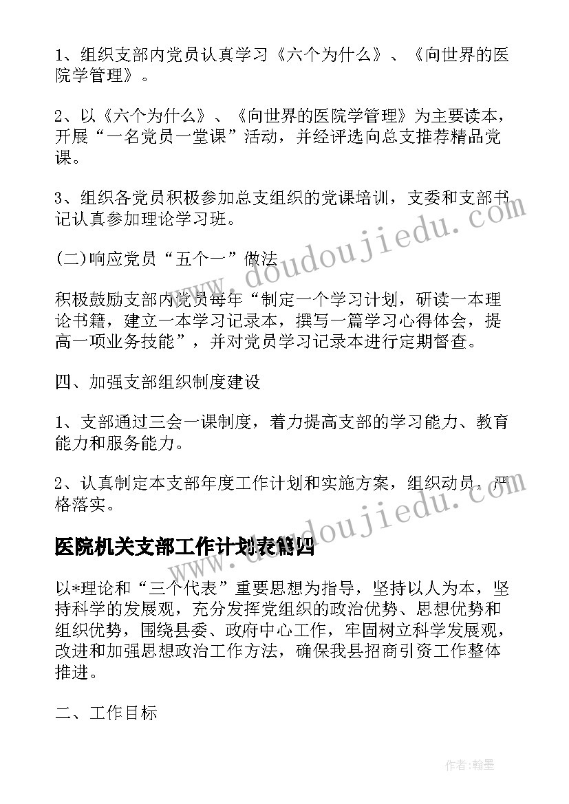 医院机关支部工作计划表(精选5篇)