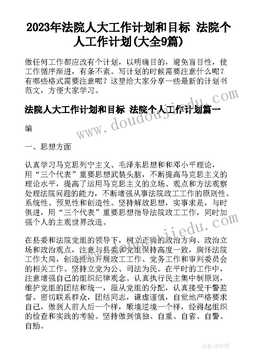 2023年法院人大工作计划和目标 法院个人工作计划(大全9篇)