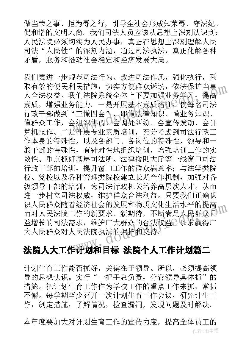 2023年法院人大工作计划和目标 法院个人工作计划(大全9篇)