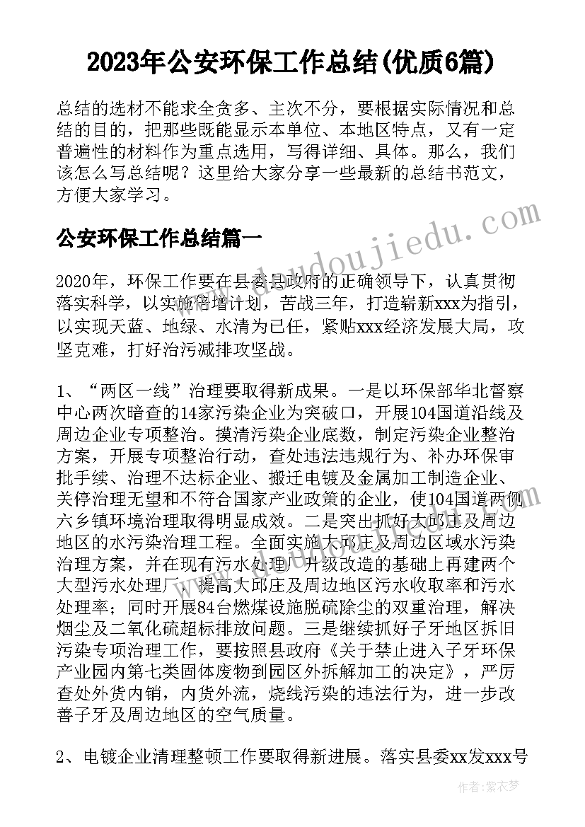 2023年公安环保工作总结(优质6篇)