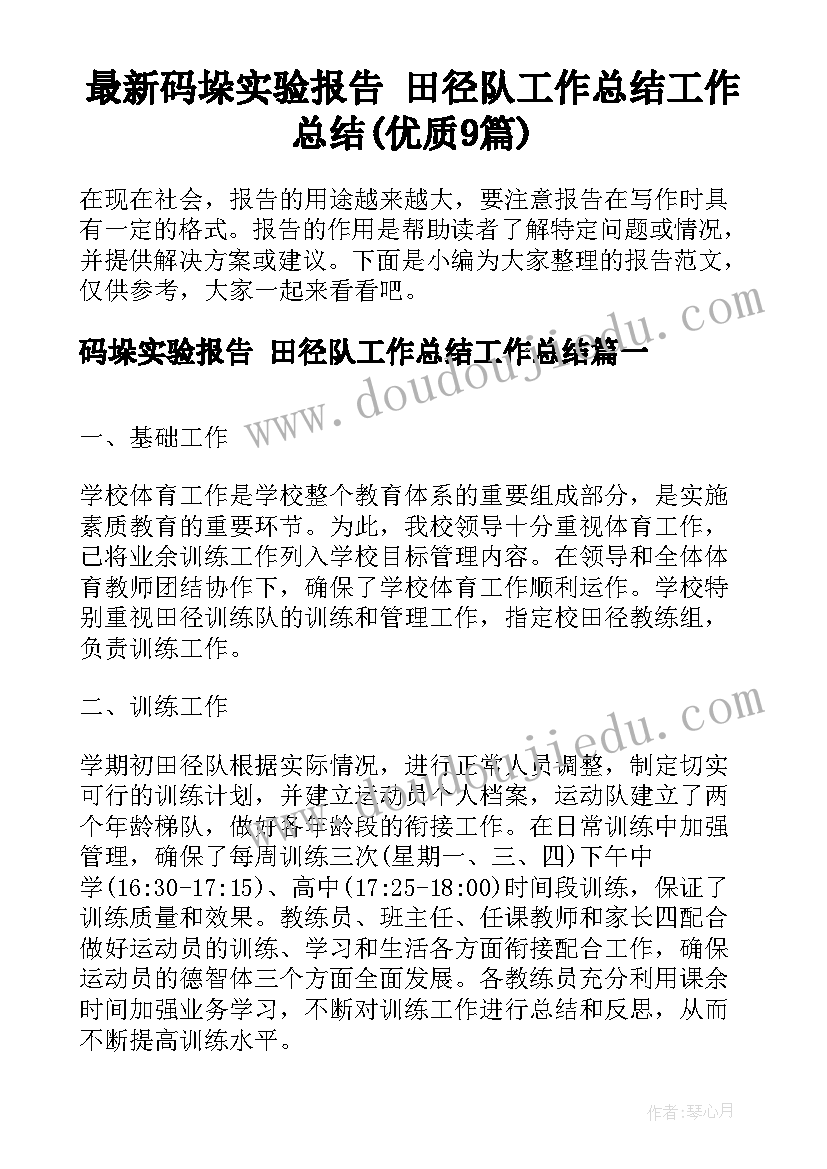 最新码垛实验报告 田径队工作总结工作总结(优质9篇)