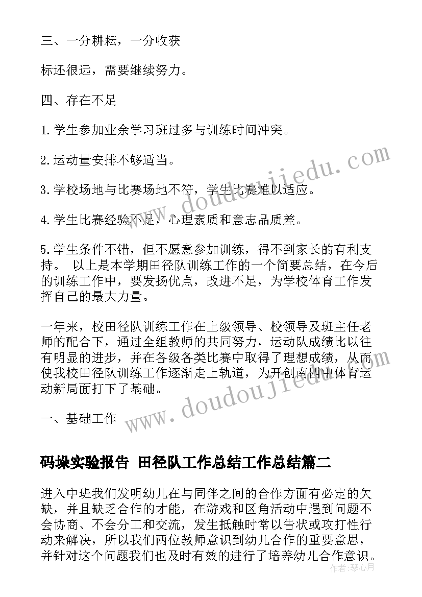 最新码垛实验报告 田径队工作总结工作总结(优质9篇)