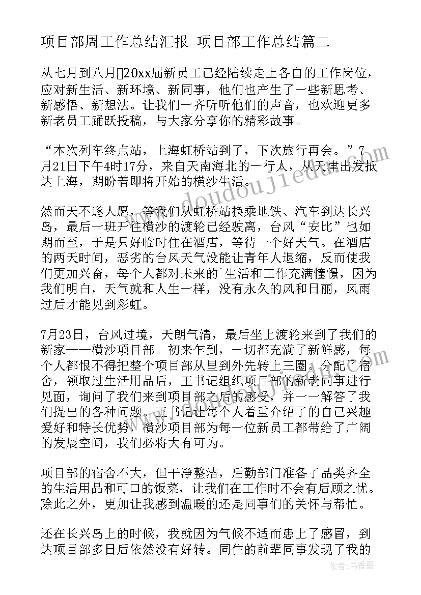 2023年项目部周工作总结汇报 项目部工作总结(通用6篇)