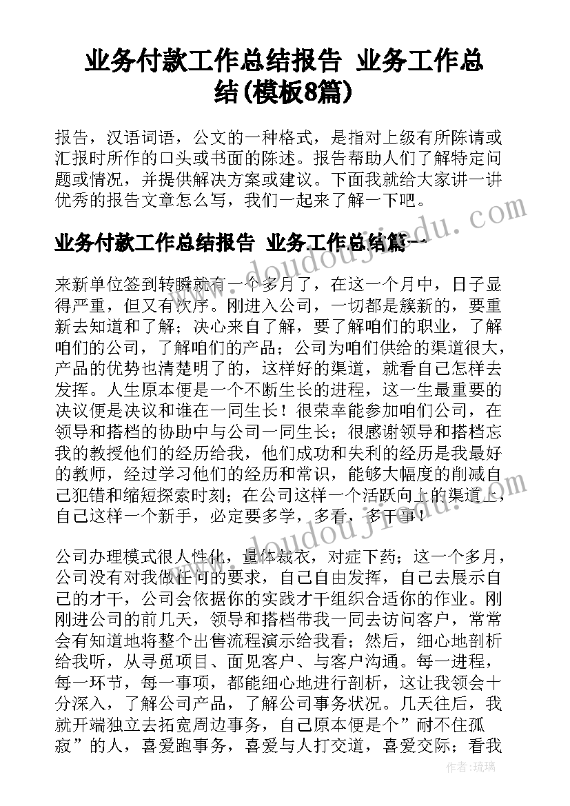 业务付款工作总结报告 业务工作总结(模板8篇)