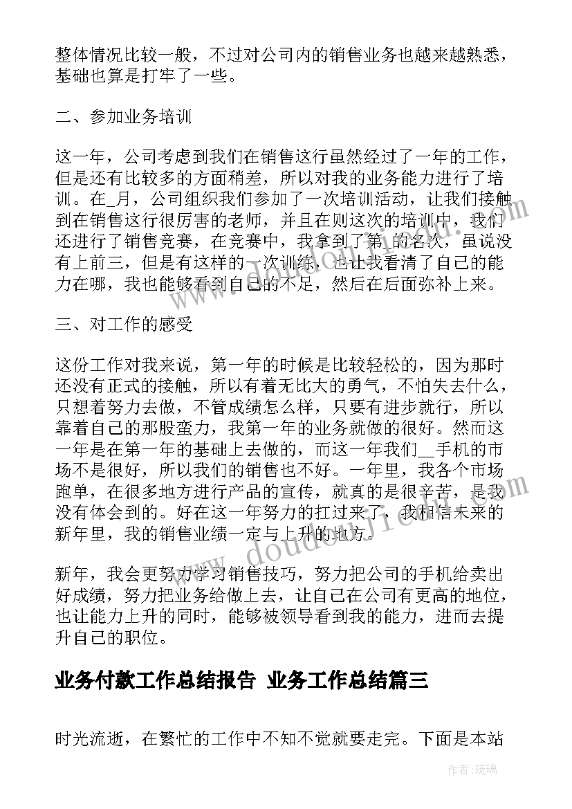 业务付款工作总结报告 业务工作总结(模板8篇)