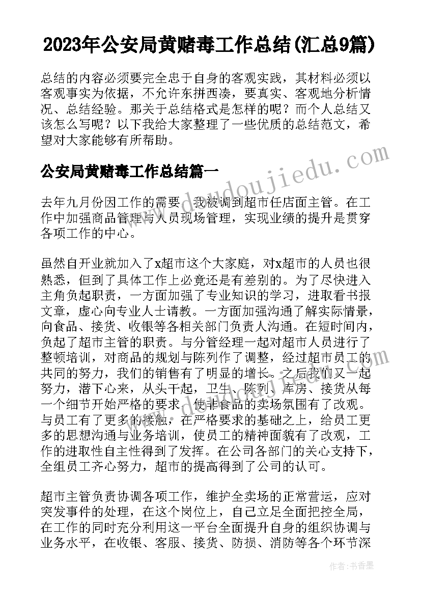 2023年公安局黄赌毒工作总结(汇总9篇)