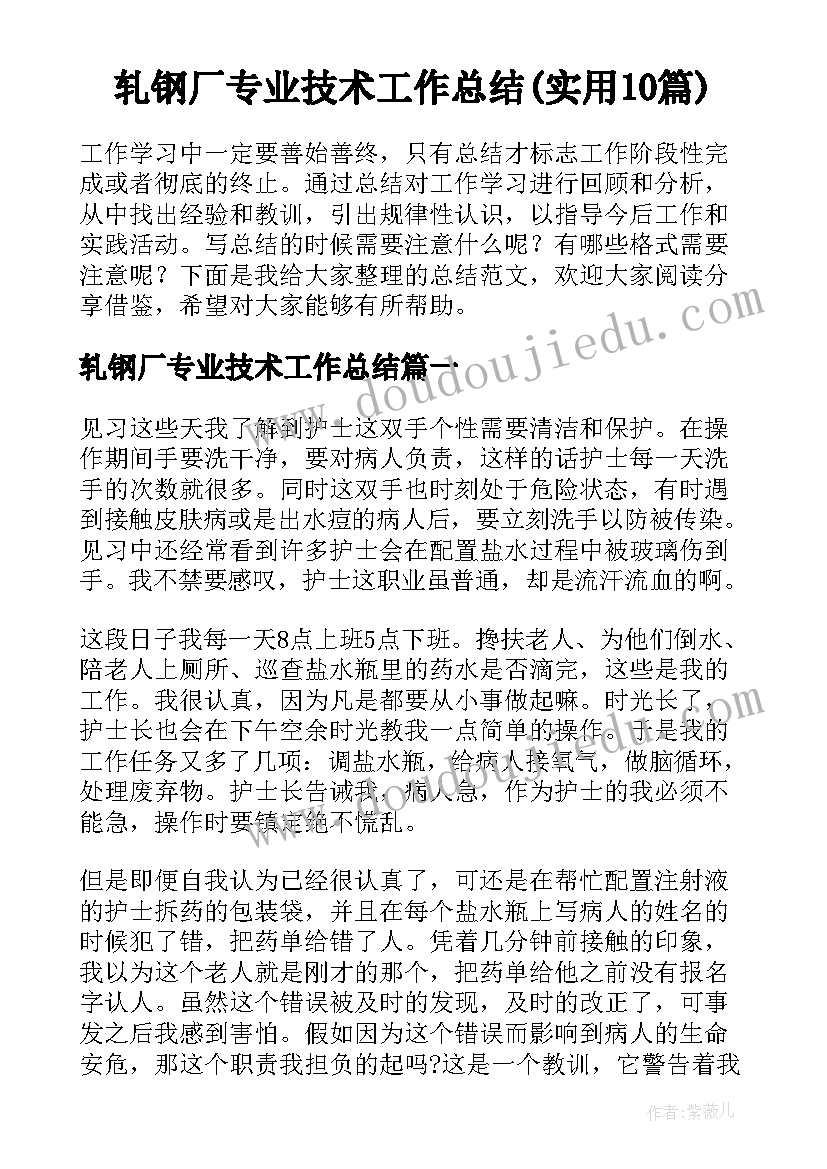 轧钢厂专业技术工作总结(实用10篇)