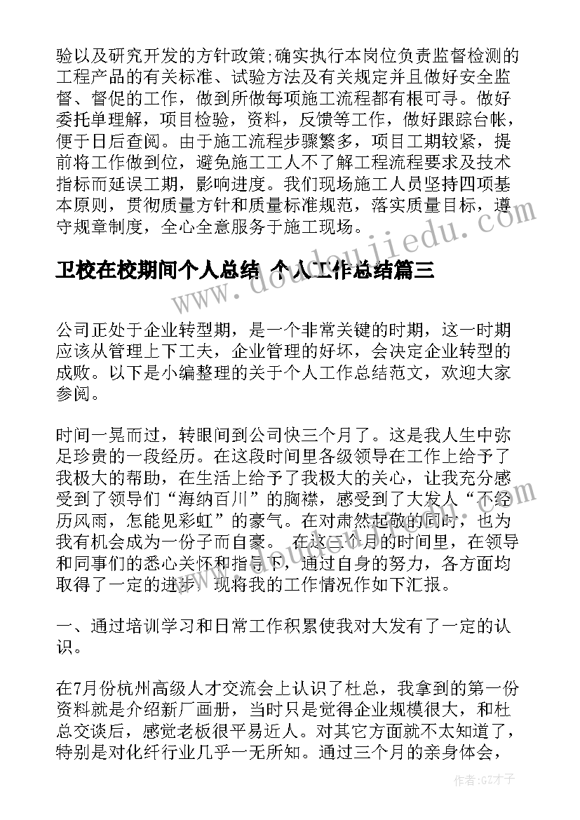 最新卫校在校期间个人总结 个人工作总结(模板10篇)