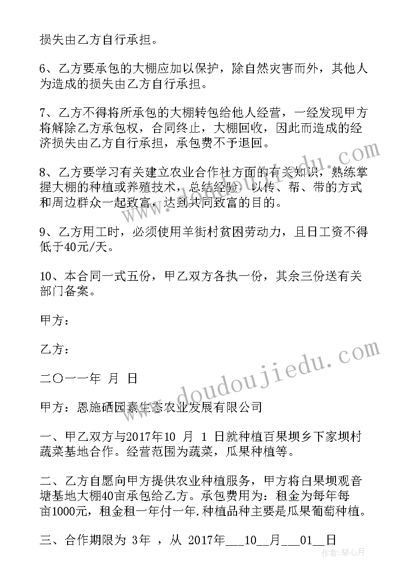 菜园养护合同集 菜园大棚承包合同(大全6篇)