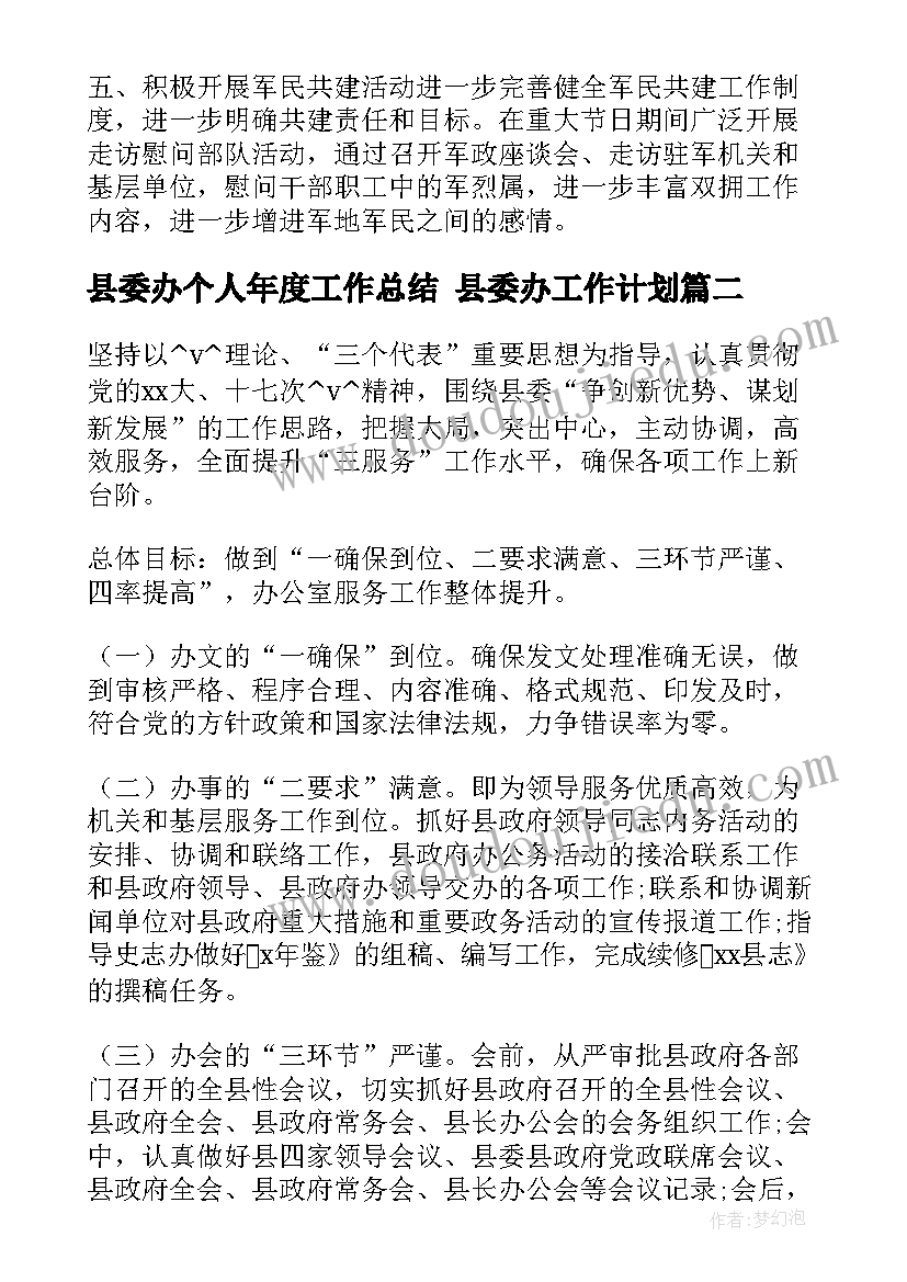 最新县委办个人年度工作总结 县委办工作计划(优秀5篇)