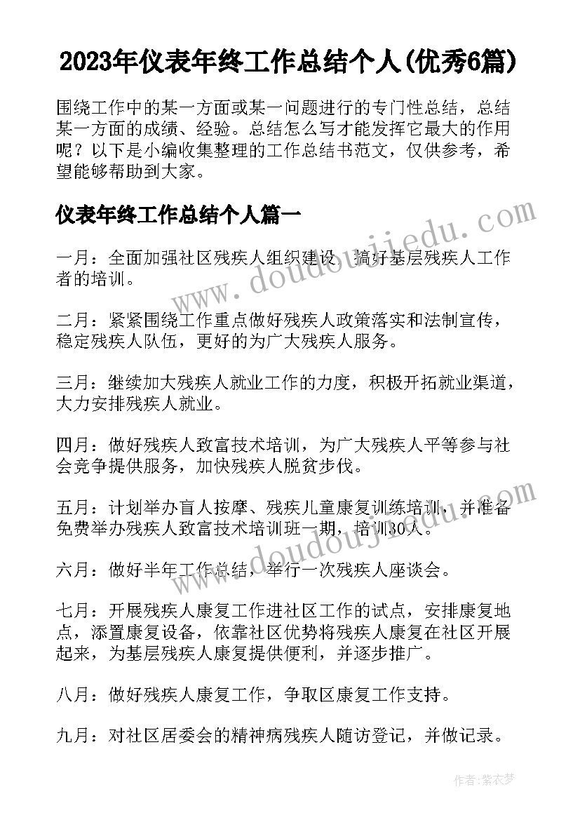 2023年仪表年终工作总结个人(优秀6篇)