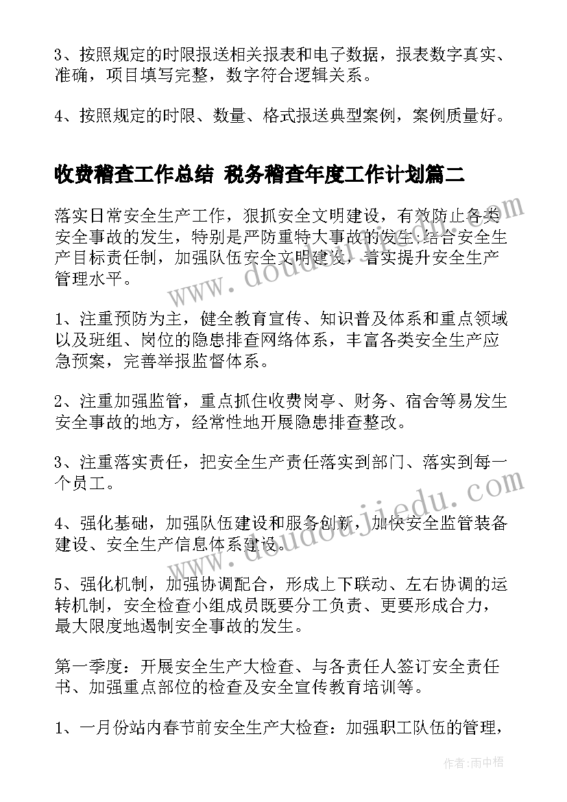 收费稽查工作总结 税务稽查年度工作计划(模板10篇)