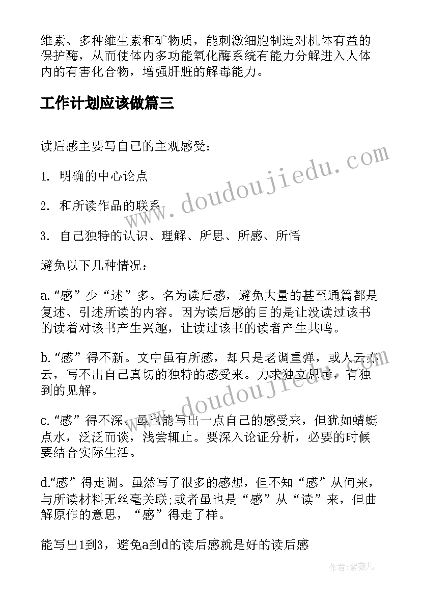 工作计划应该做(优秀6篇)