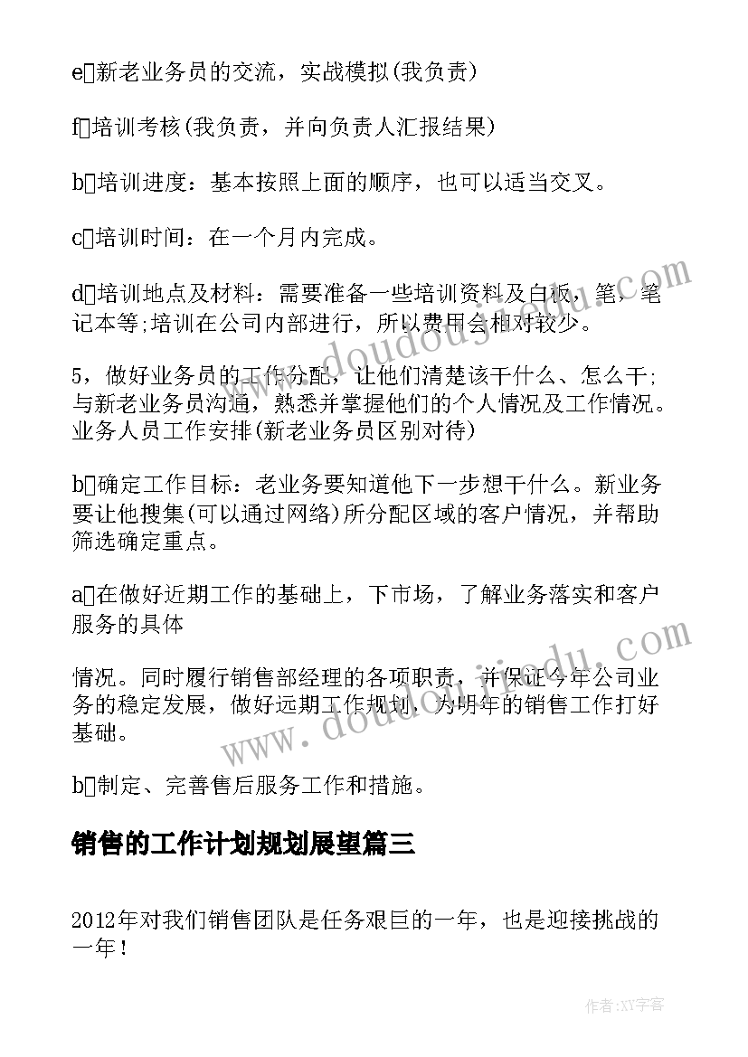 销售的工作计划规划展望(通用5篇)