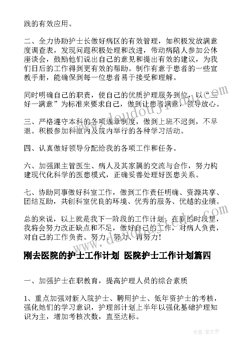 最新刚去医院的护士工作计划 医院护士工作计划(优秀8篇)