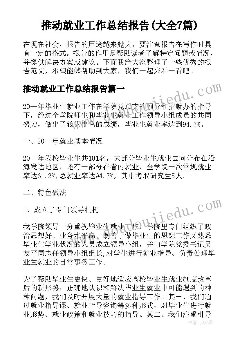 推动就业工作总结报告(大全7篇)