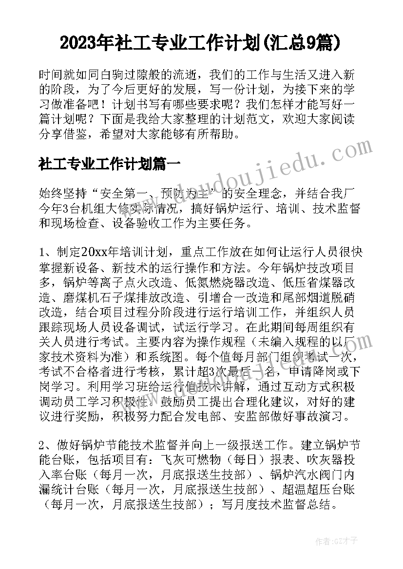 2023年社工专业工作计划(汇总9篇)