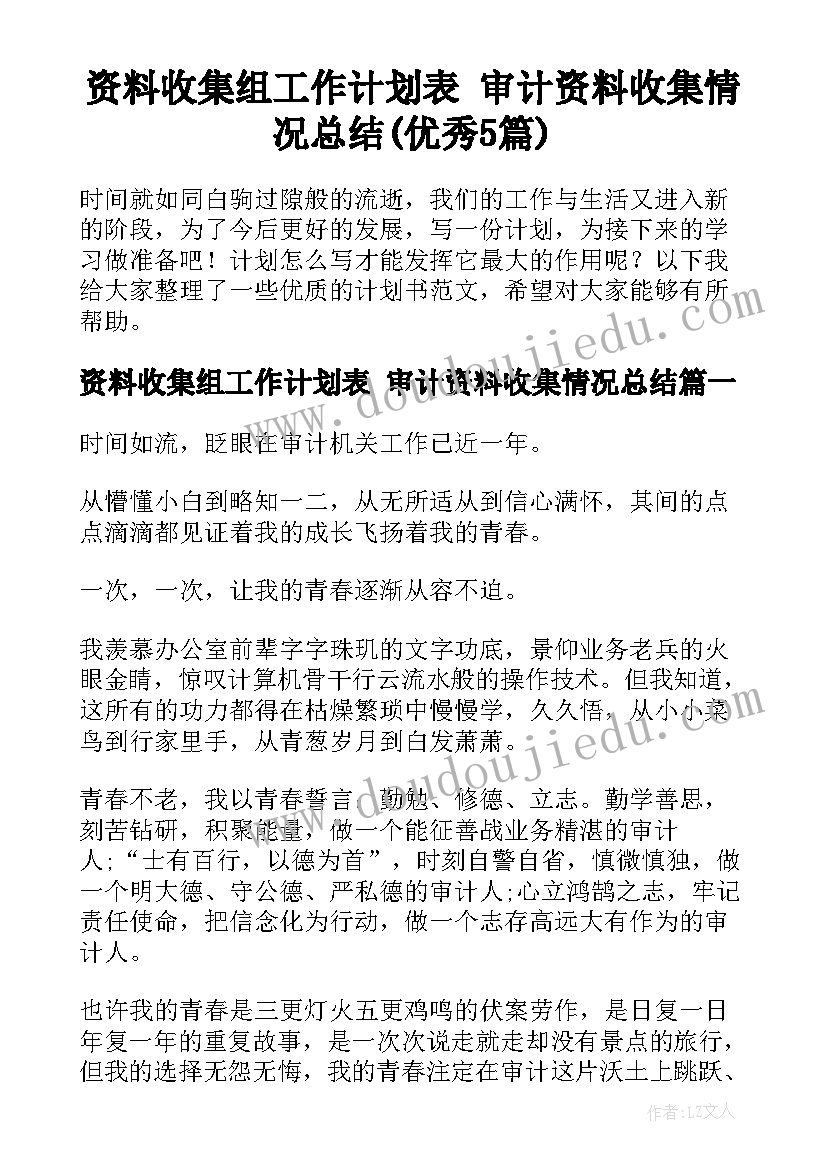 资料收集组工作计划表 审计资料收集情况总结(优秀5篇)