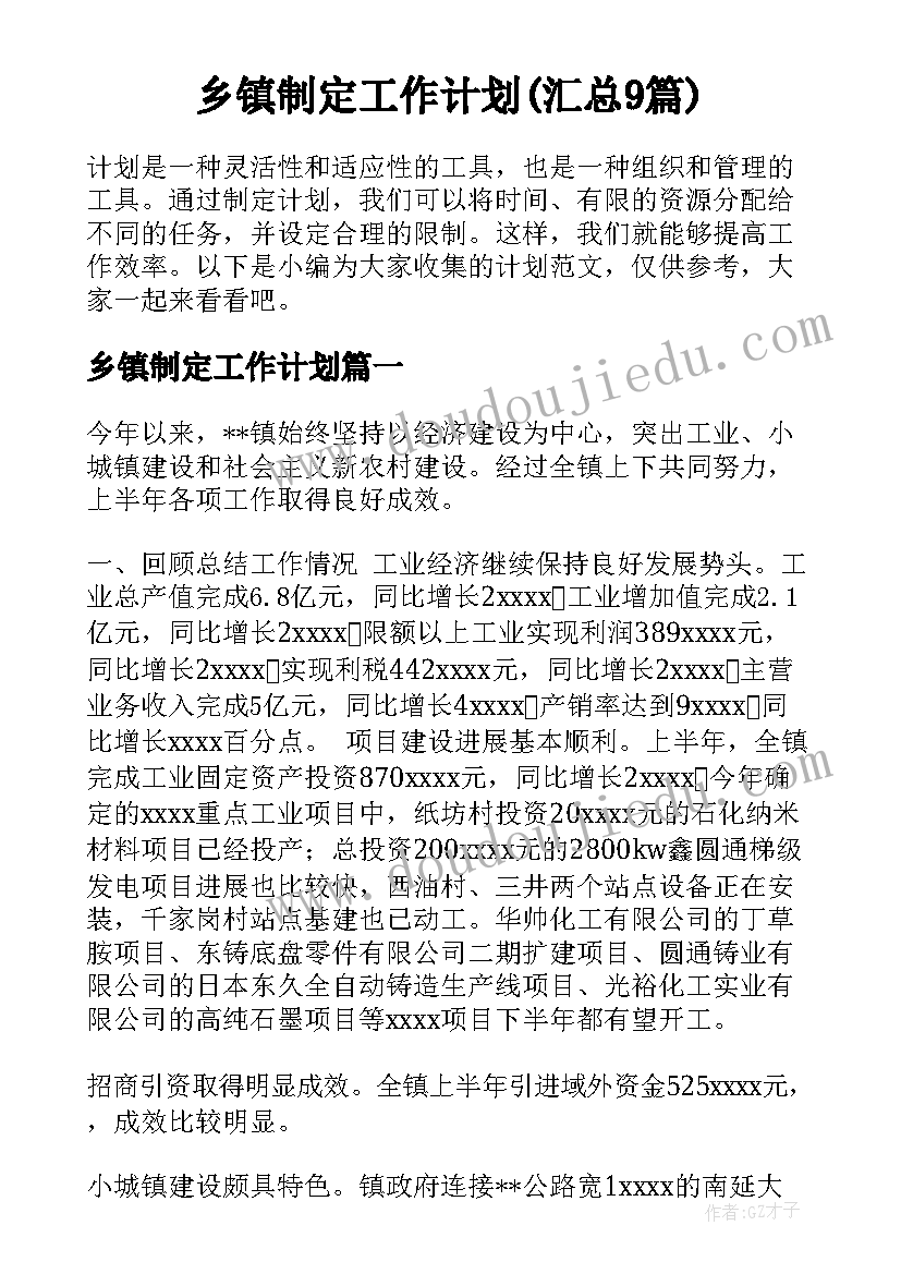 乡镇制定工作计划(汇总9篇)