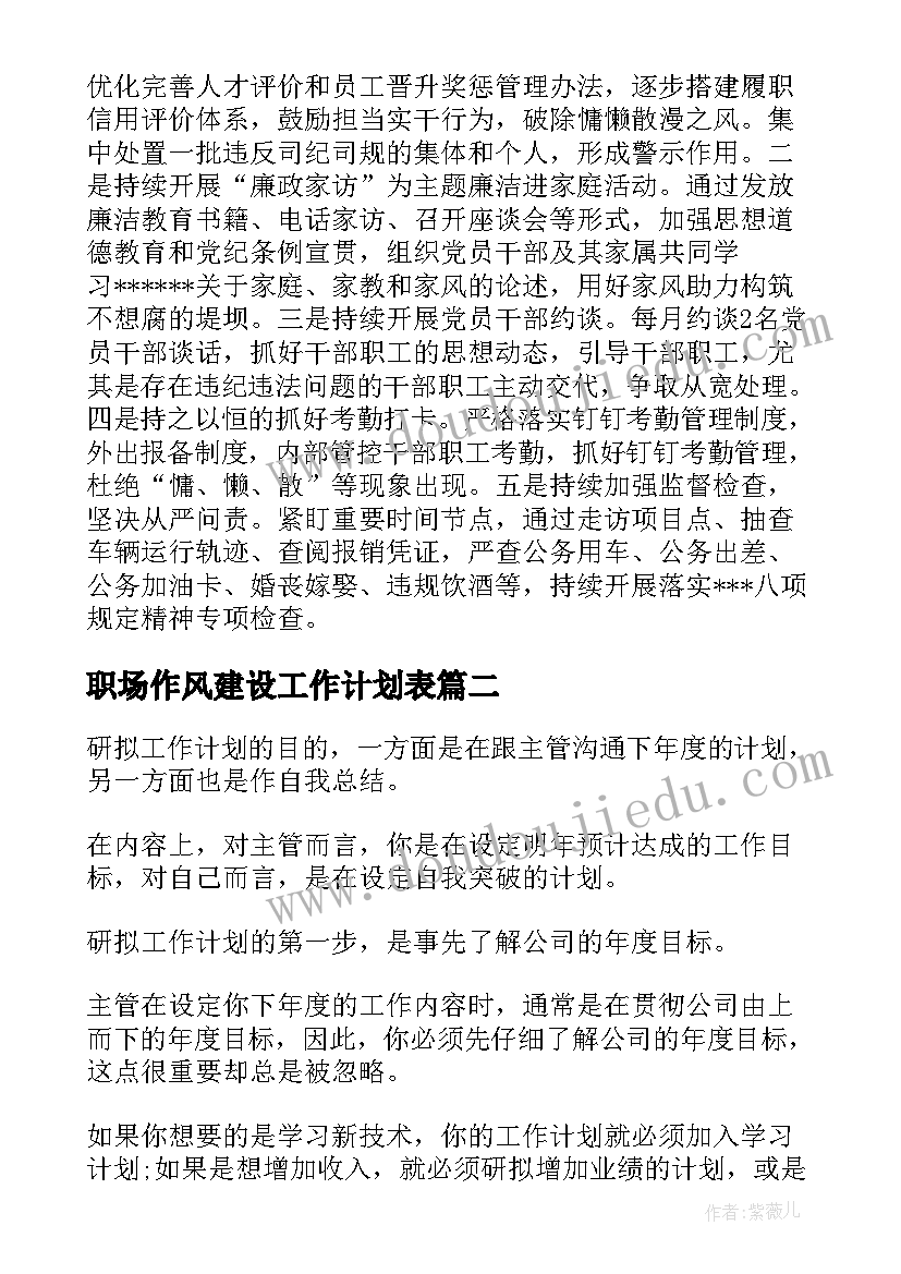 2023年职场作风建设工作计划表(优质10篇)