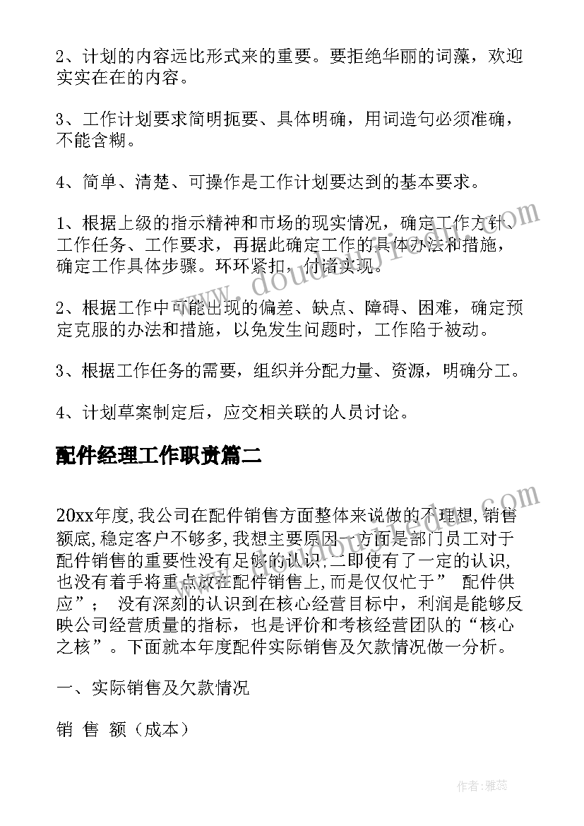 配件经理工作职责(模板8篇)