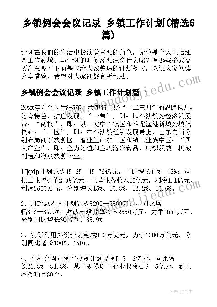 乡镇例会会议记录 乡镇工作计划(精选6篇)