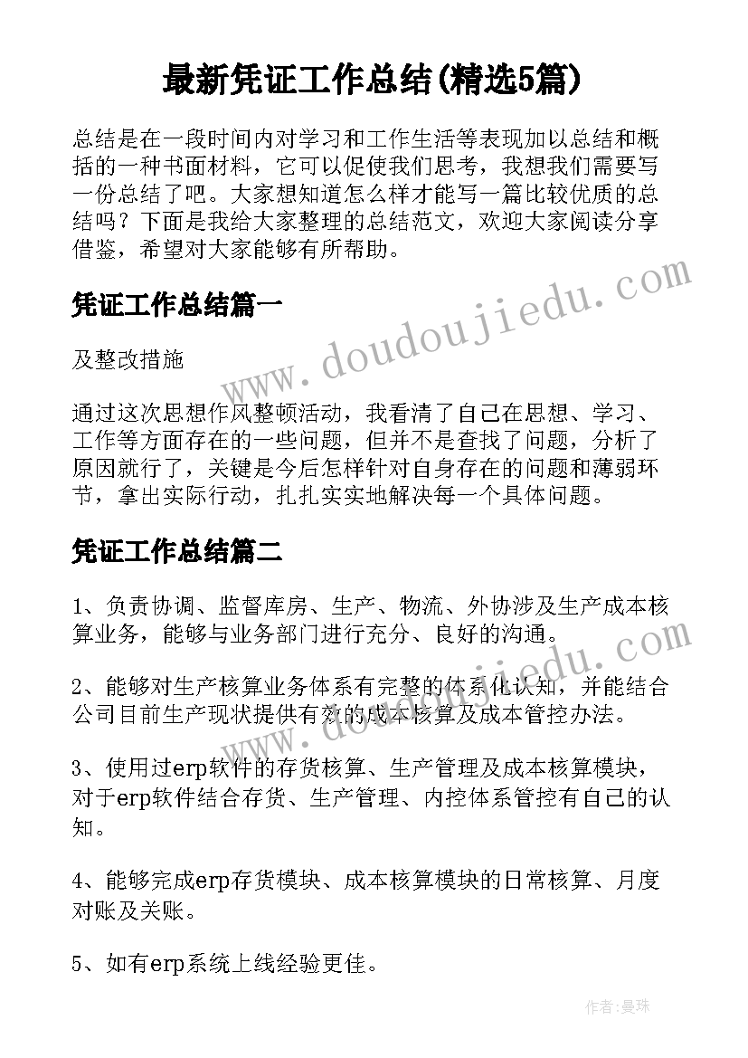 最新凭证工作总结(精选5篇)