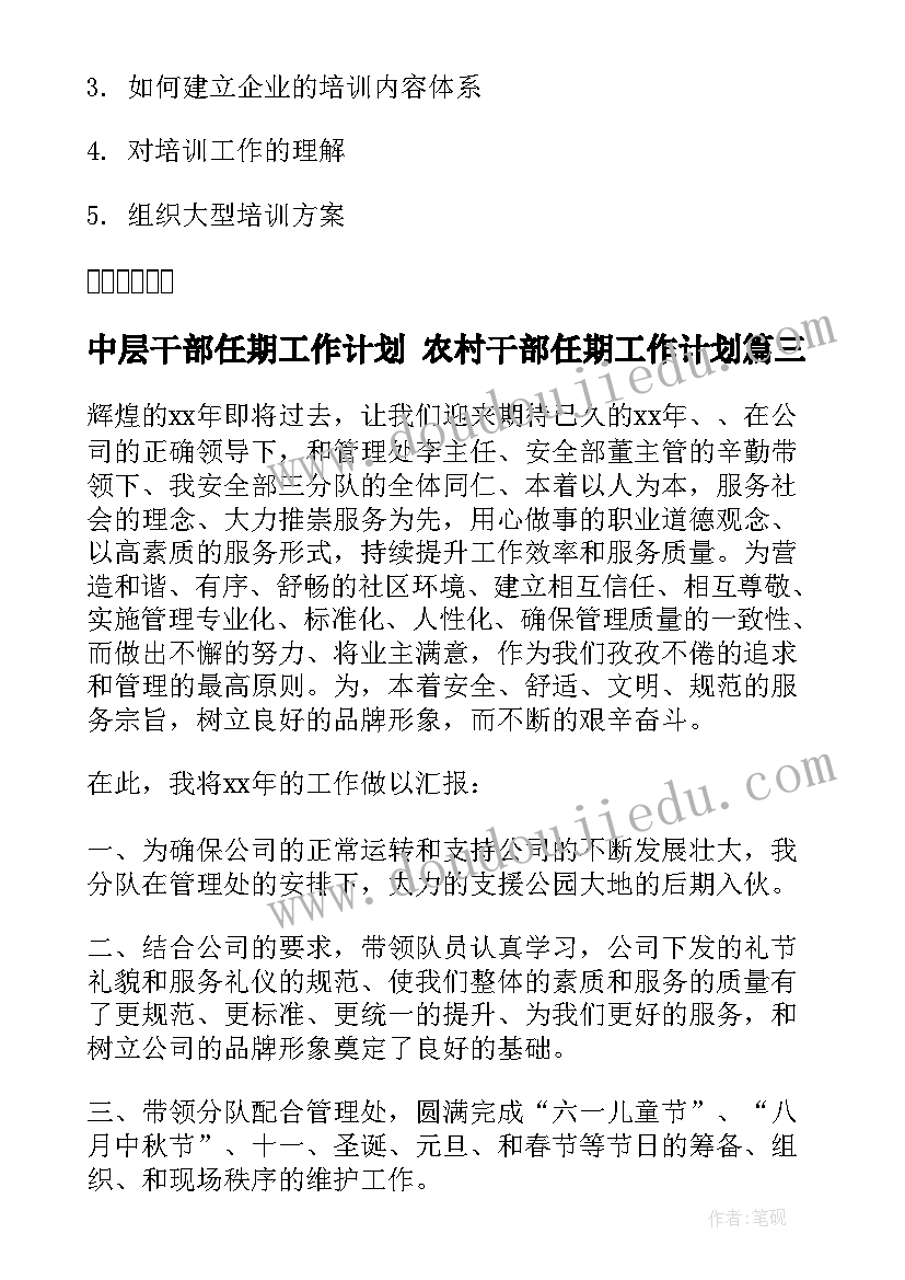 最新中层干部任期工作计划 农村干部任期工作计划(通用5篇)