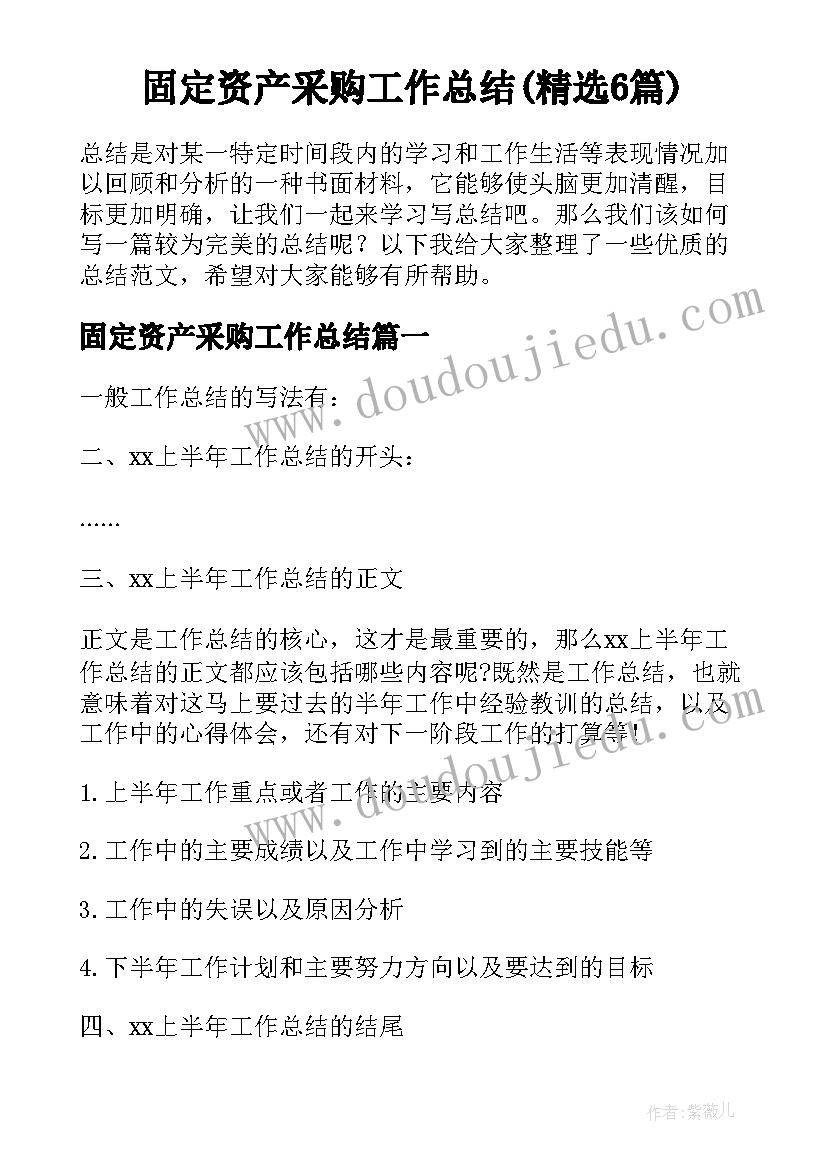 固定资产采购工作总结(精选6篇)