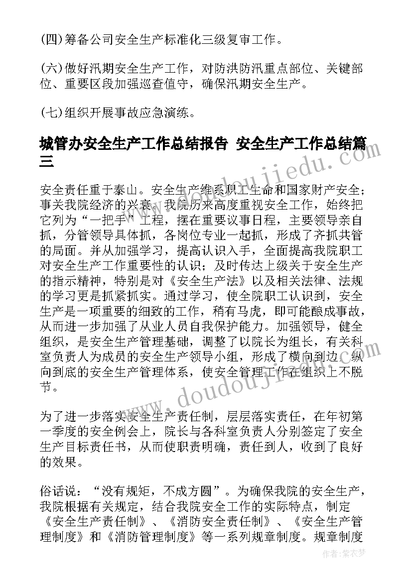 最新城管办安全生产工作总结报告 安全生产工作总结(大全9篇)