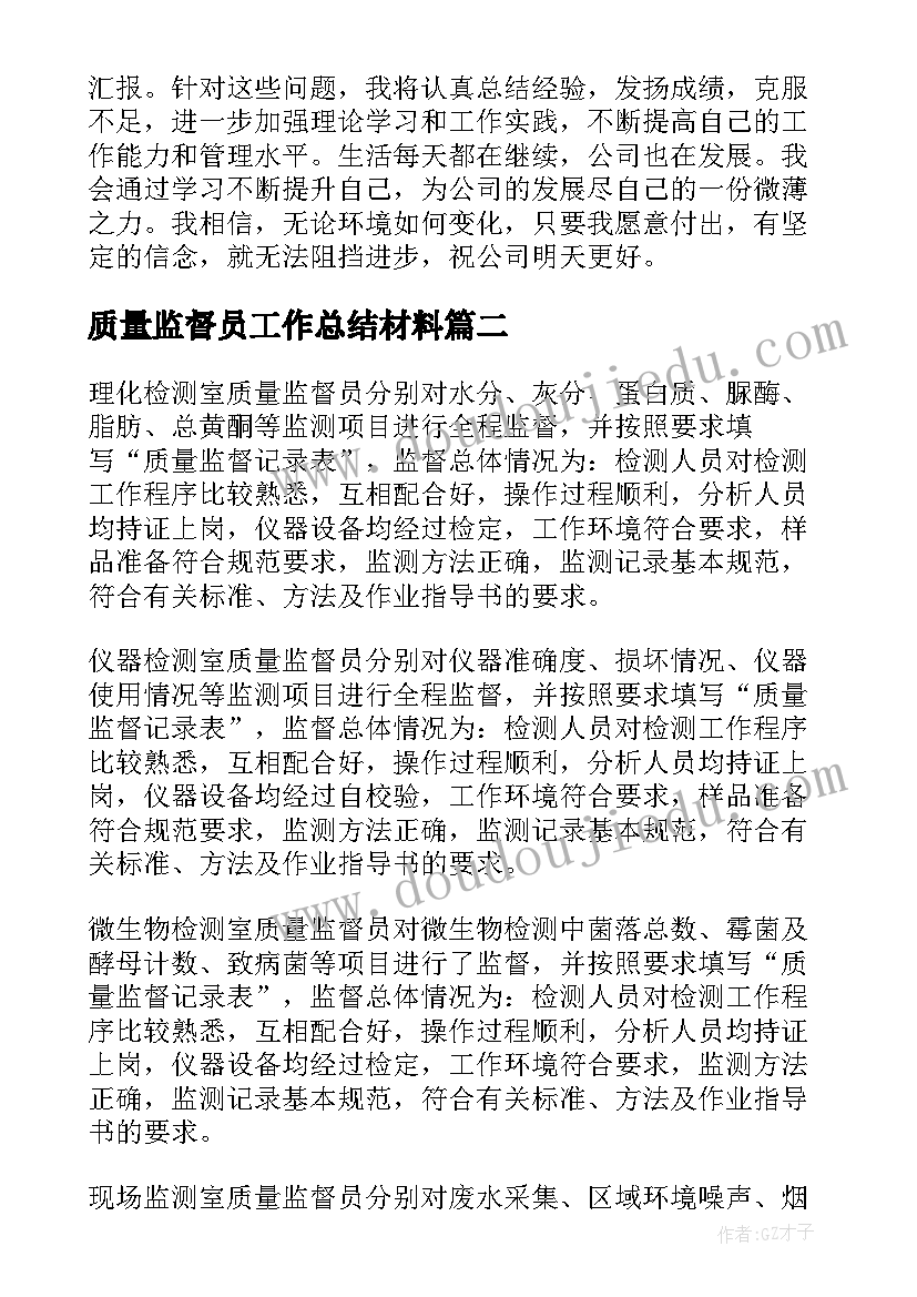 最新质量监督员工作总结材料(优质9篇)