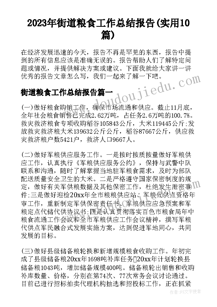 2023年街道粮食工作总结报告(实用10篇)