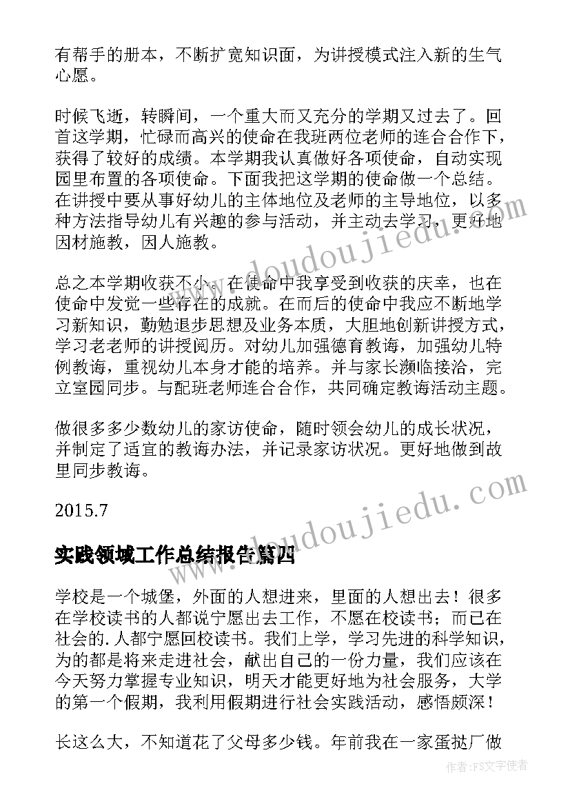 最新实践领域工作总结报告(汇总8篇)