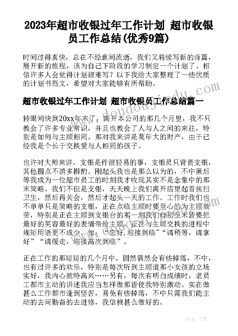 2023年超市收银过年工作计划 超市收银员工作总结(优秀9篇)