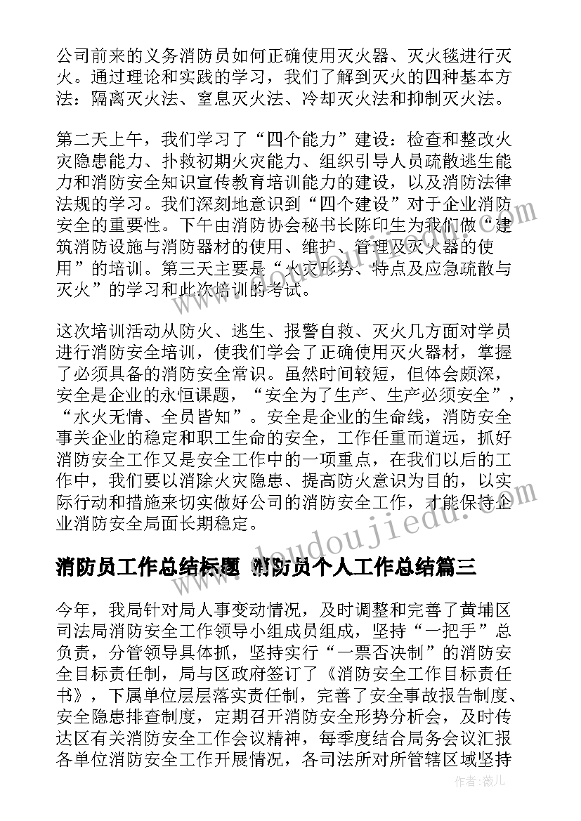 消防员工作总结标题 消防员个人工作总结(汇总6篇)