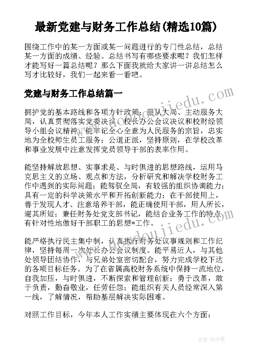 最新党建与财务工作总结(精选10篇)