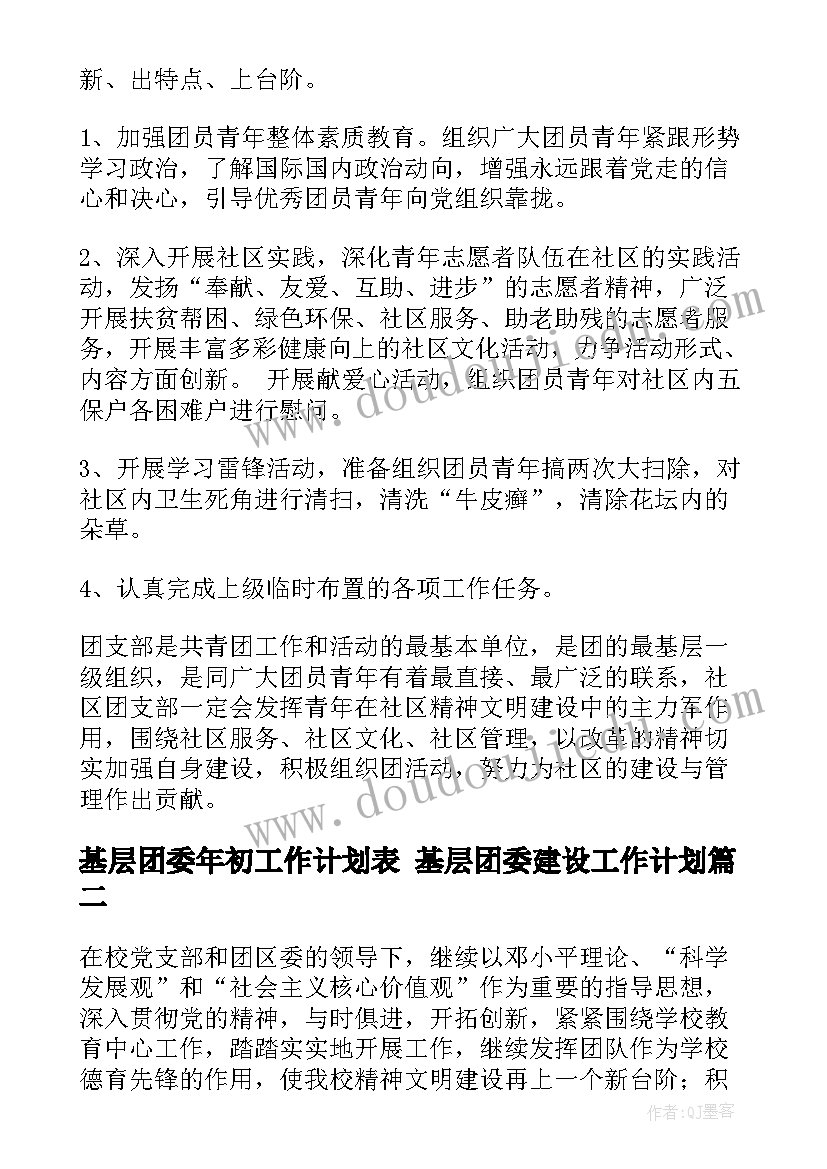 基层团委年初工作计划表 基层团委建设工作计划(优质5篇)