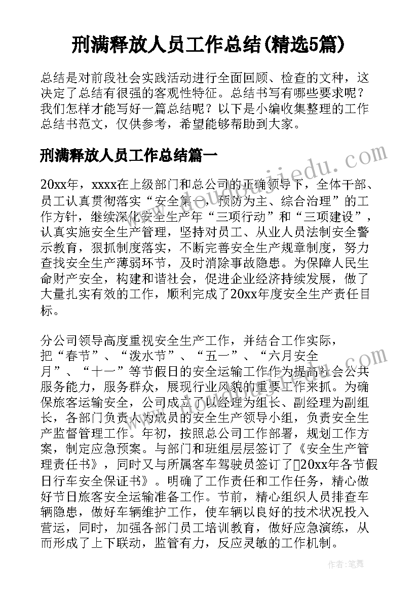 刑满释放人员工作总结(精选5篇)