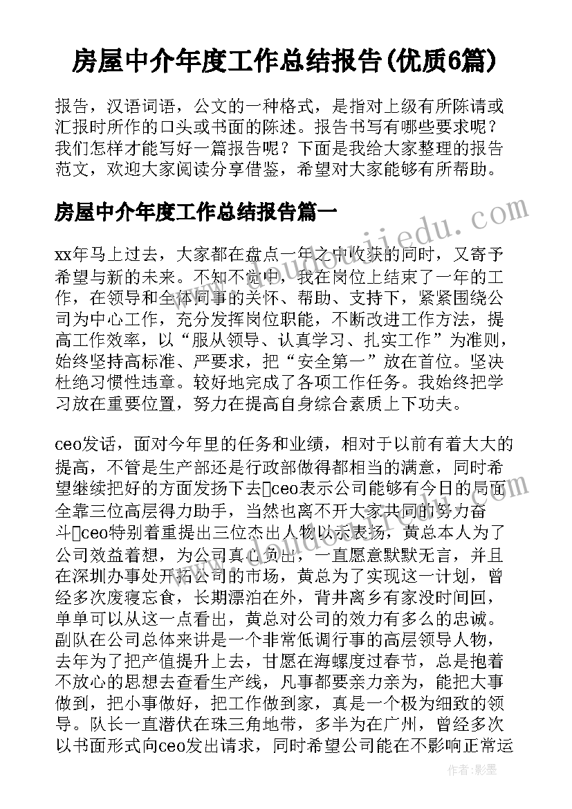 房屋中介年度工作总结报告(优质6篇)