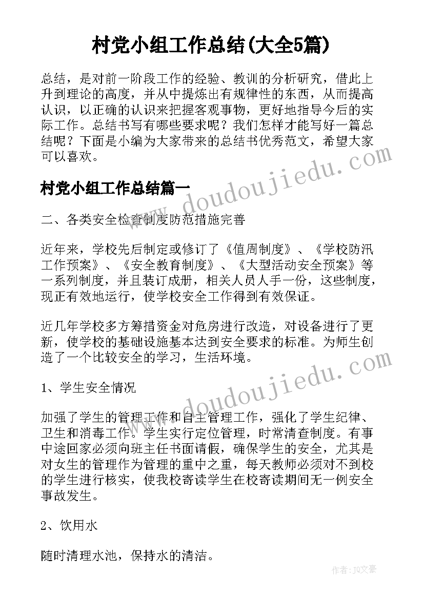 村党小组工作总结(大全5篇)