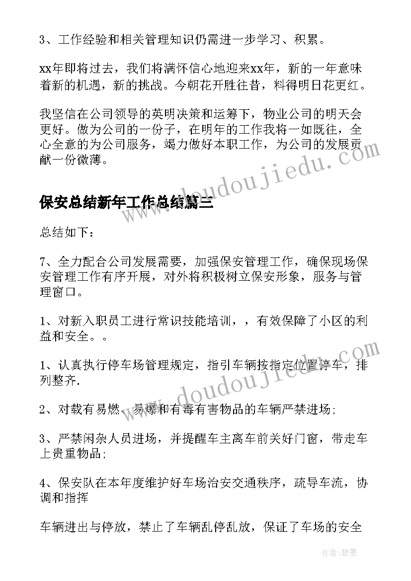 最新保安总结新年工作总结(通用6篇)