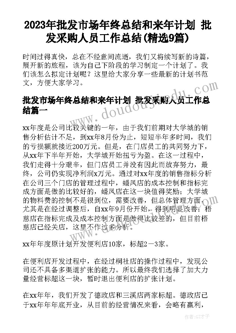 2023年批发市场年终总结和来年计划 批发采购人员工作总结(精选9篇)