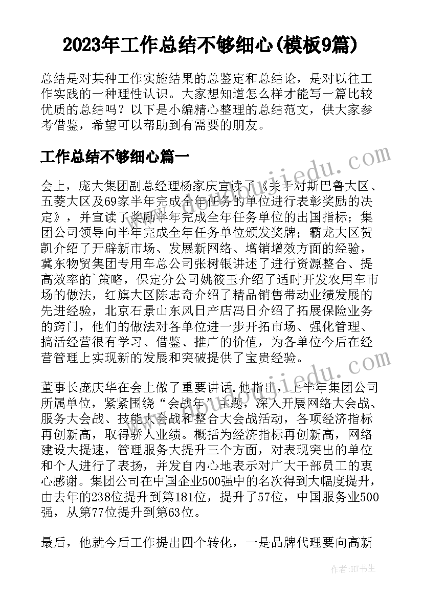 2023年工作总结不够细心(模板9篇)