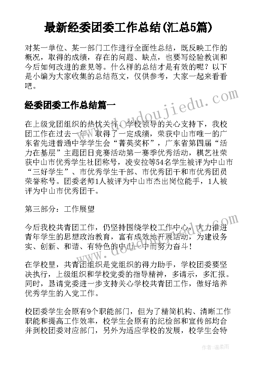 最新经委团委工作总结(汇总5篇)