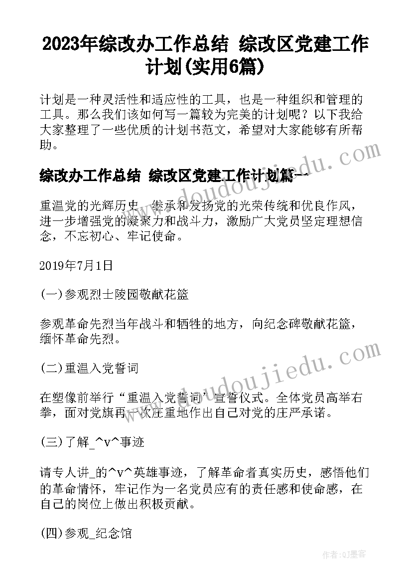 2023年综改办工作总结 综改区党建工作计划(实用6篇)