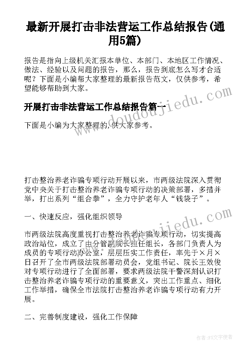 最新开展打击非法营运工作总结报告(通用5篇)