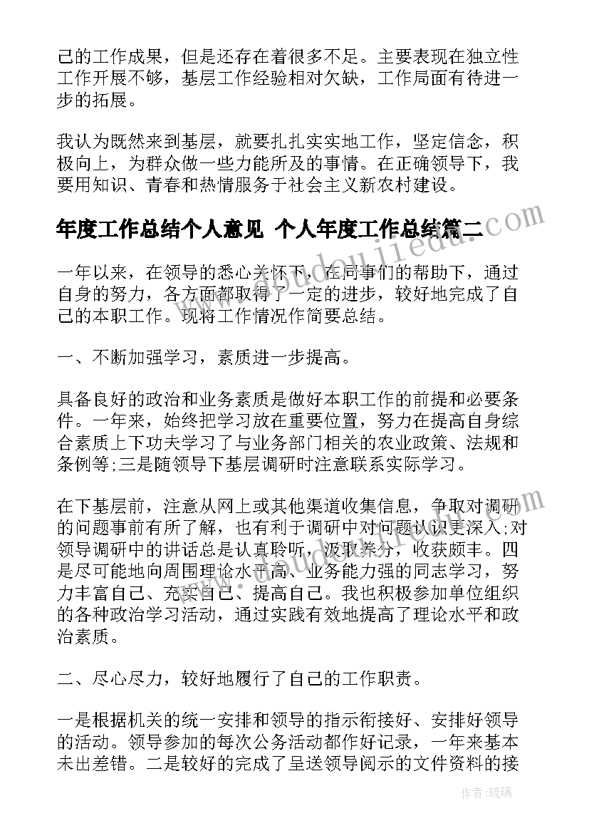 年度工作总结个人意见 个人年度工作总结(大全5篇)